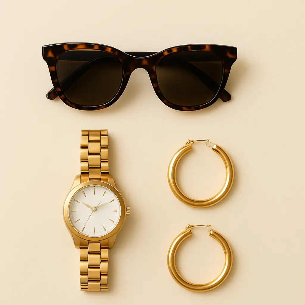 Image of glasses, wrist watch